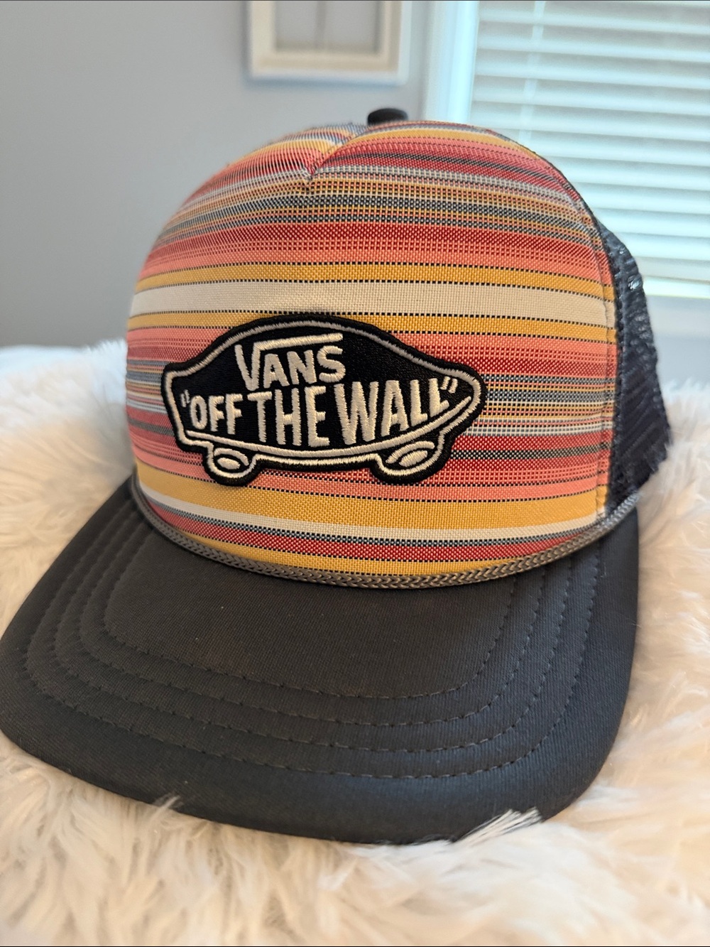 Vans Striped Multicolor Mesh Trucker Hat with Black Bill